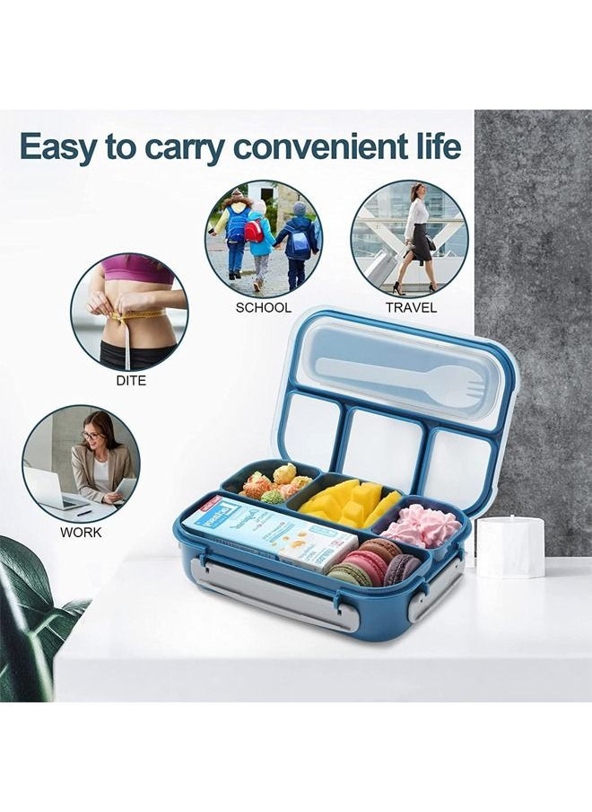 MIXDE - 1300ML 4 Compartment Bento Lunch Box for Kids and Adults, BPA Free (Blue) - Image 1