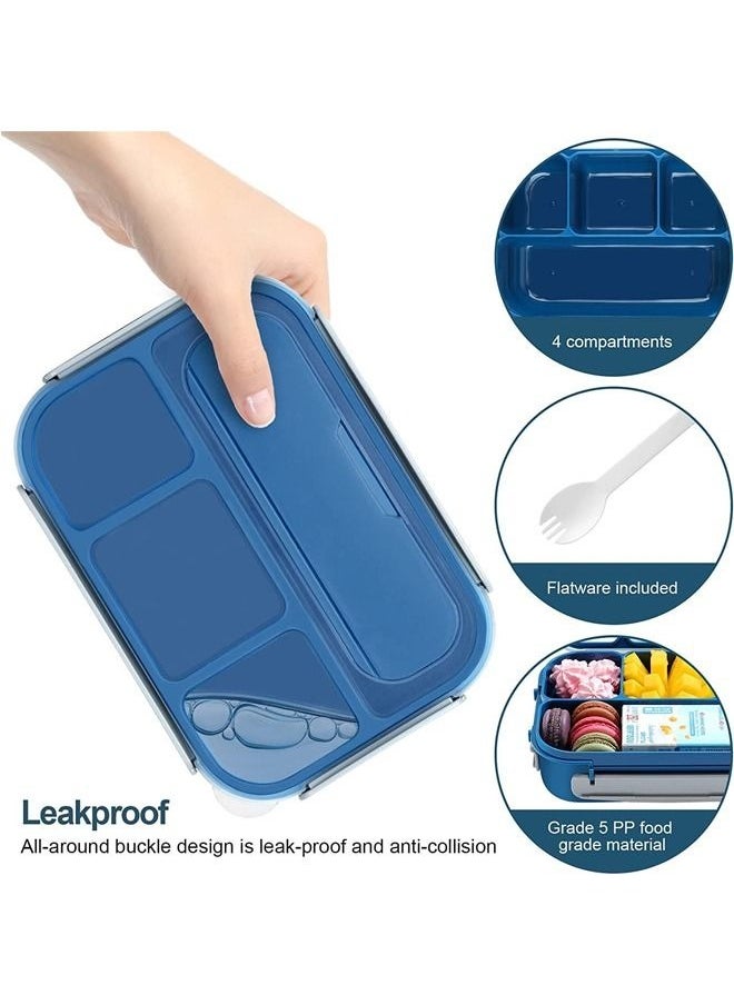 MIXDE - 1300ML 4 Compartment Bento Lunch Box for Kids and Adults, BPA Free (Blue) - Image 1