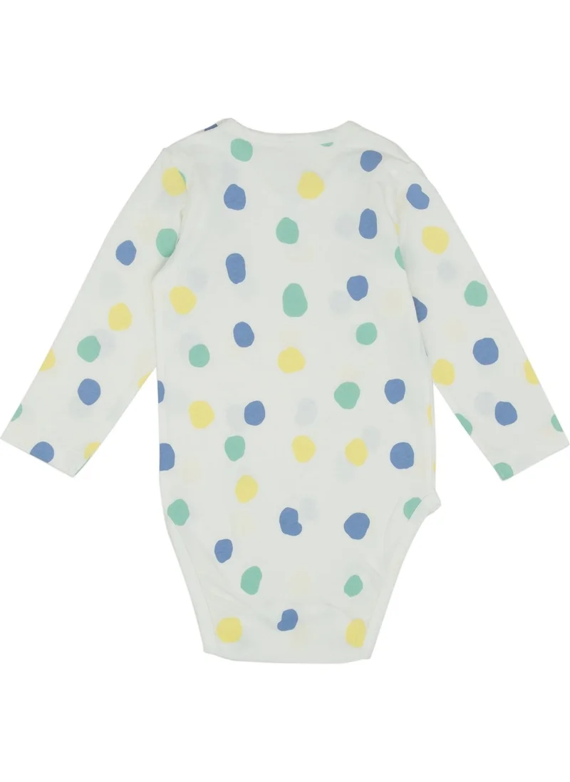 Jrmori Polka Dot Printed Long Sleeve Bodysuit with Shoulder Snaps