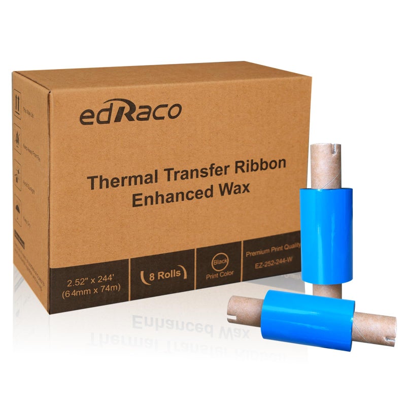 Edraco 8 Rolls Desktop Thermal Transfer Ribbons Enhanced Wax 252 x 24464mm x 74m 05 Core for Zebra Desktop Printer - Image 2