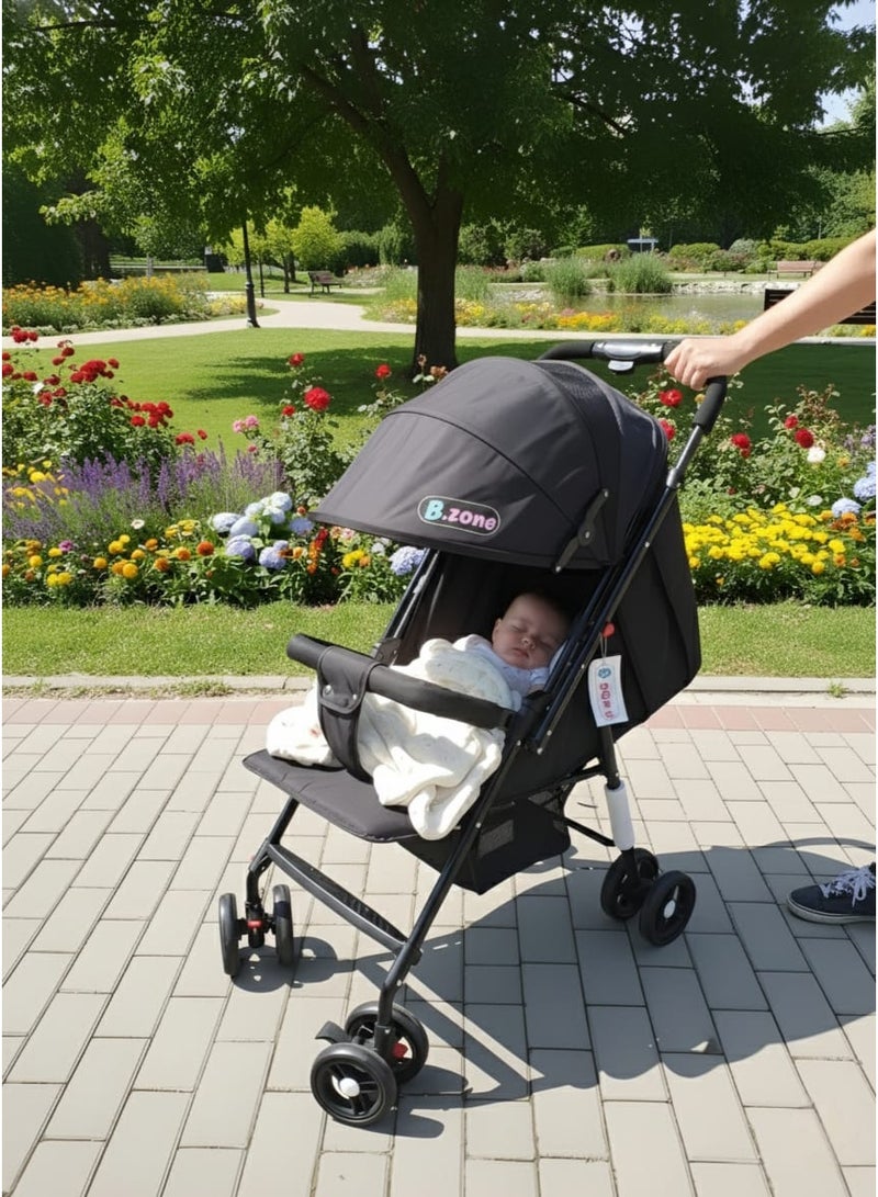 متجر ان زون عربة أطفال من بيبي زون _ خفيفة للتنقل مع حاجز حماية أمامي ومظلة واسعة ونافذة تهوية شبكية-لون اسود - Image 2