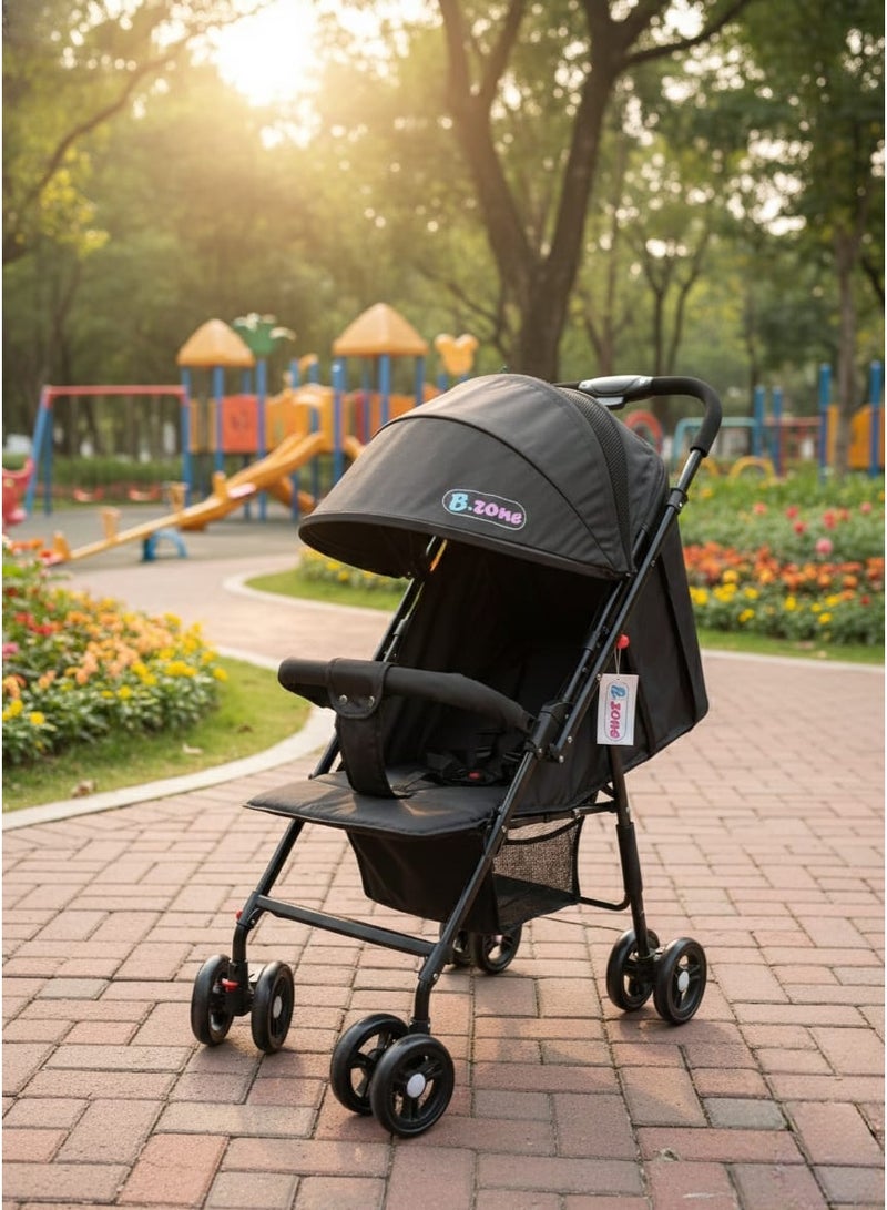 متجر ان زون عربة أطفال من بيبي زون _ خفيفة للتنقل مع حاجز حماية أمامي ومظلة واسعة ونافذة تهوية شبكية-لون اسود - Image 1