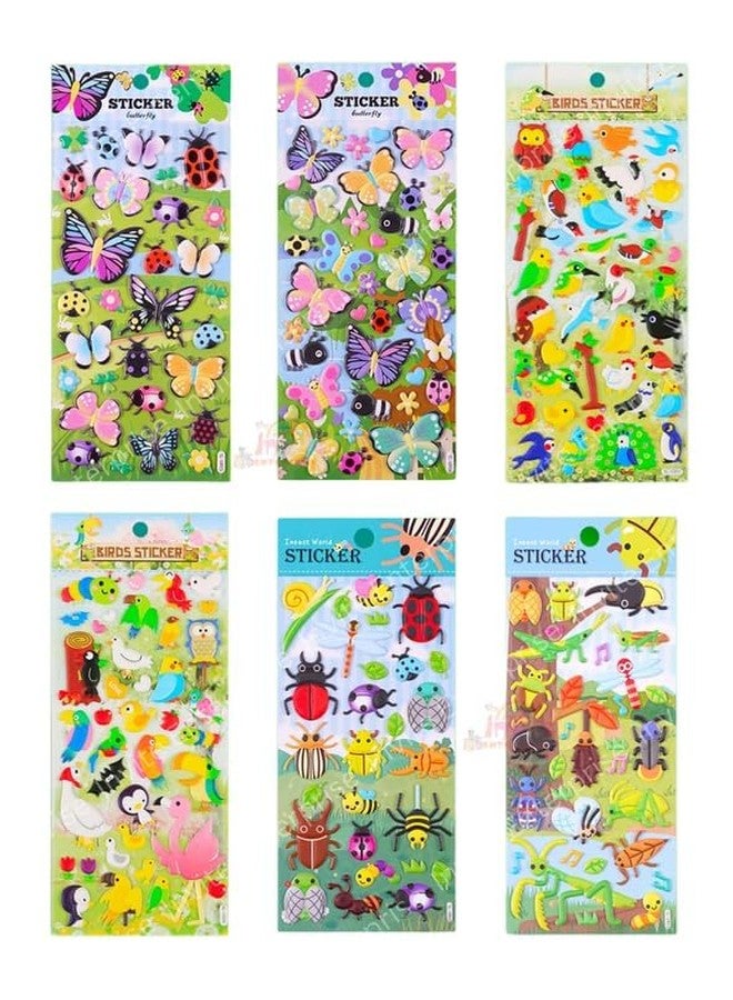 Funspark Bird Insect Butterfly 12 Sheet 3D Puffy Sticker Set – Colorful Birds, Butterflies, Ladybugs & Bug Self-Adhesive Waterproof Stickers for Kids DIY Crafts, Scrapbook & Decor - Image 1