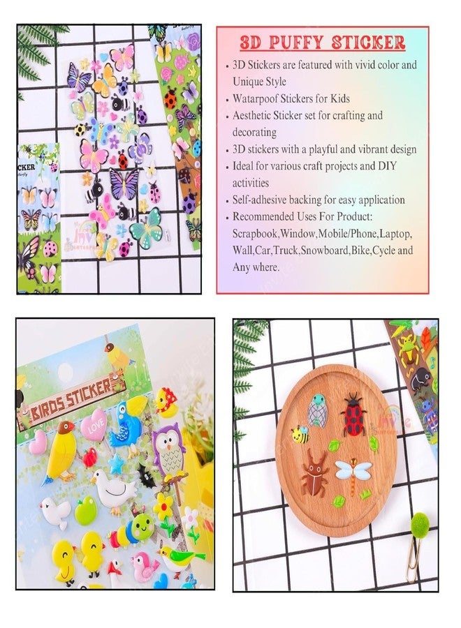 Funspark Bird Insect Butterfly 12 Sheet 3D Puffy Sticker Set – Colorful Birds, Butterflies, Ladybugs & Bug Self-Adhesive Waterproof Stickers for Kids DIY Crafts, Scrapbook & Decor - Image 3