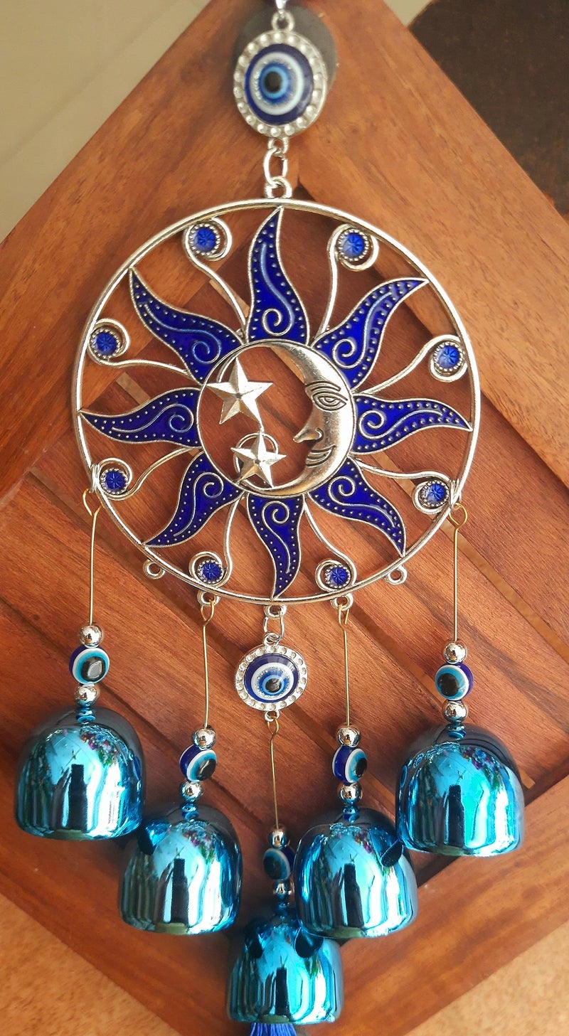 DT DECTONE Metal Blue Turkish Evil Eye Nazar Battu Hanging Lucky Pendant Hanging Ornament Amulet For Car, Home & Office Protection And Blessing From Negative Energy - Image 1