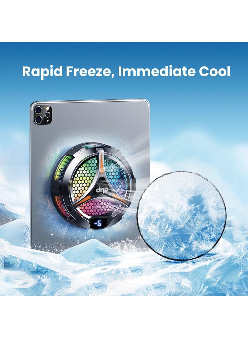 Drip Magnetic Phone Cooler for Gaming - Silent Mobile Phone Cooling Fan with LED Display and RGB Lighting - Universal Heatsink with Clip for iPhone/Android Phones/Tablets With AI Feature - Image 1