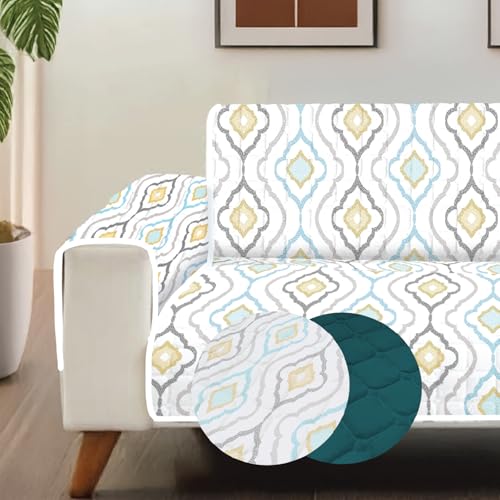 Urban Space Microfiber 2 Seater Quilted Sofa Cover with Pockets, Quick Dry Sofa Protector, Easy Care & Machine Washable Sofa Cover, Sofa/Couch Protector for Cozy Living Space (2 Seater - Morocco) - Image 1