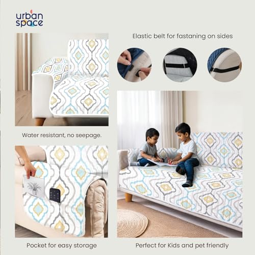 Urban Space Microfiber 2 Seater Quilted Sofa Cover with Pockets, Quick Dry Sofa Protector, Easy Care & Machine Washable Sofa Cover, Sofa/Couch Protector for Cozy Living Space (2 Seater - Morocco) - Image 3