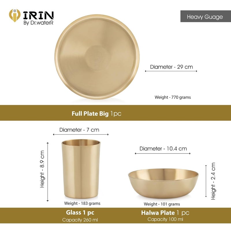 iRiN By Dr.WaterR Pure Original Bronze/Kansa Dinner Set | Kitchen Set | Ideal for Home | Restaurant | Wedding | Gifting | Occasions | 1 Full Plate 2 Bowls 1 Dessert Plate 1 Glass 1 Spoon |Pack of 6pcs - Image 5