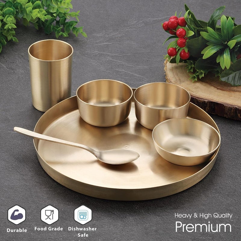 iRiN By Dr.WaterR Pure Original Bronze/Kansa Dinner Set | Kitchen Set | Ideal for Home | Restaurant | Wedding | Gifting | Occasions | 1 Full Plate 2 Bowls 1 Dessert Plate 1 Glass 1 Spoon |Pack of 6pcs - Image 2