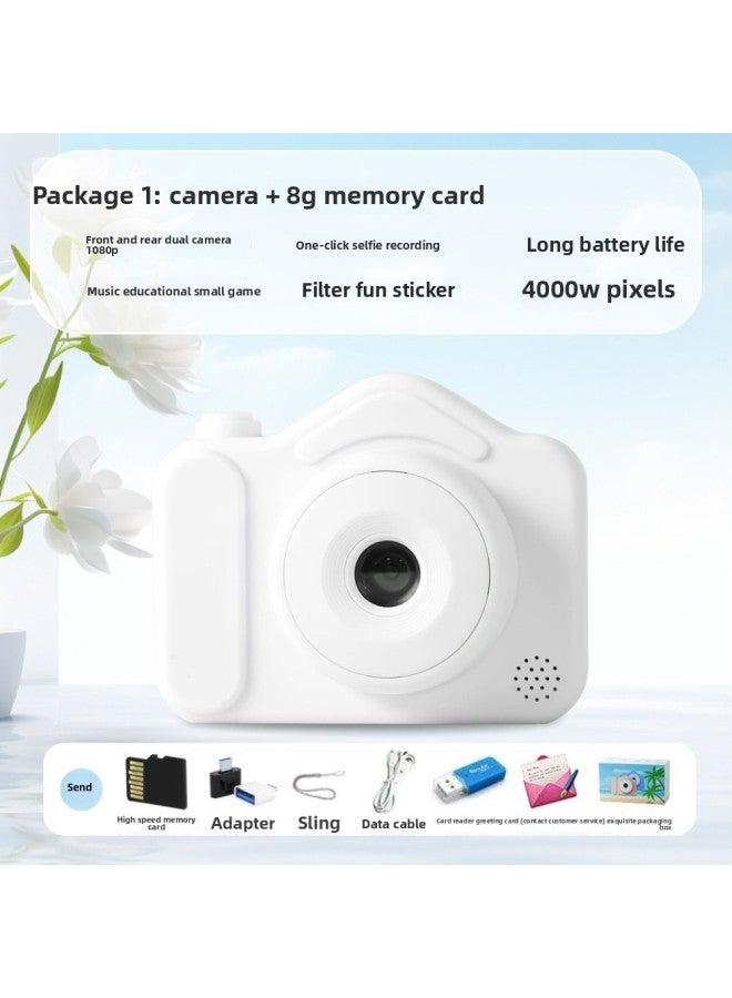 Generic Double Camera Cute Record Photographable Digital Camera Student Camera Video Camera Upload HD Travel Campus Mobile Phone-Body Color:N3-white Dual Lens Selfie + Filter-package 1 [8g, About 800 Photos + Gift Pack]  - Image 1