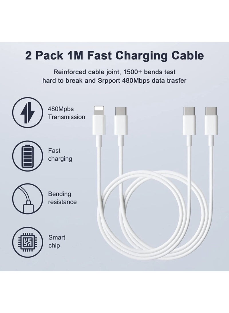 35W Dual USB-C Fast Charger with Type-C to Lightning & Type-C Cables – UK Plug – PD Wall Adapter for iPhone, iPad, Samsung & More - Image 3