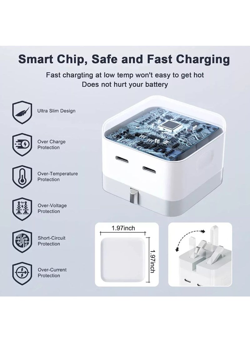 35W Dual USB-C Fast Charger with Type-C to Lightning & Type-C Cables – UK Plug – PD Wall Adapter for iPhone, iPad, Samsung & More - Image 4