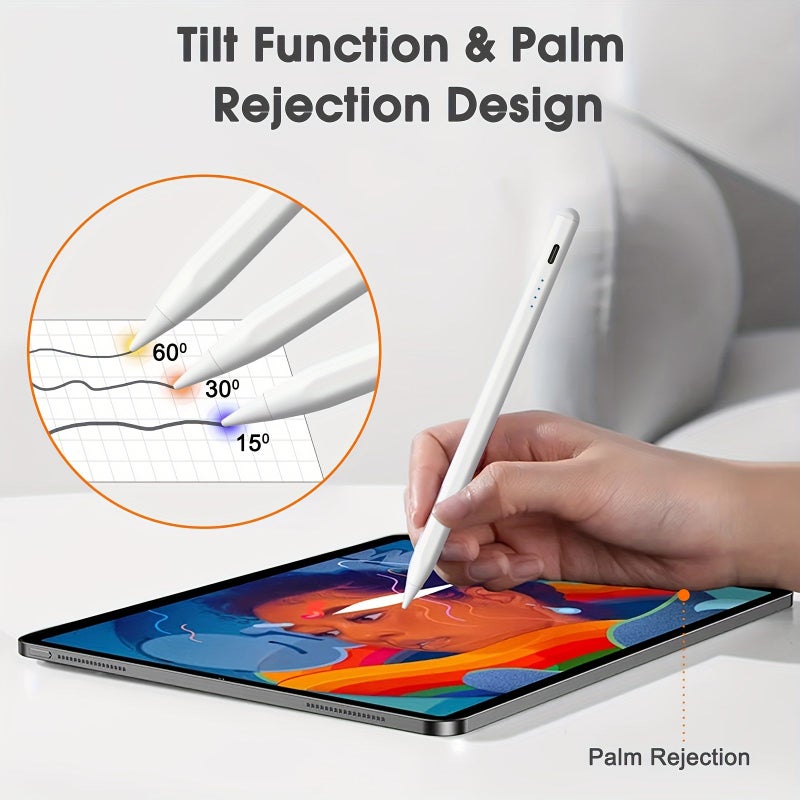 Universal Capacitive Touch Pen Compatible with IOS Android Smartphones and Tablets Tilt Pressure Sensing Anti Accidental Touch Rechargeable High Precision Stylus Smooth Writing Pen Upgraded White - Image 2