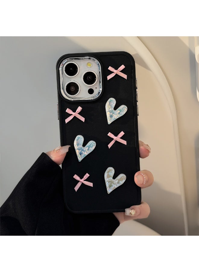 NIBEMINENT Pink Heart Shaped Bow Protective TPU Case Cover For iPhone 17 Pro, Black
