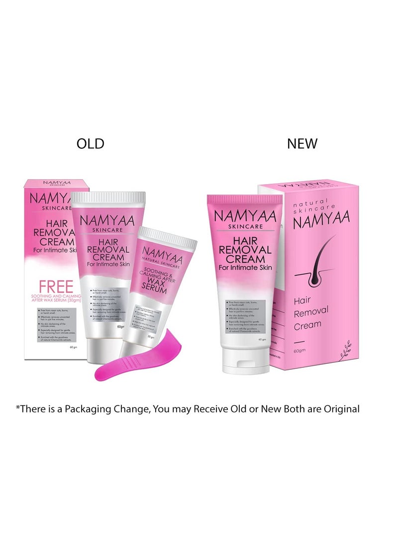 NAMYAA Hair Removal Cream for Intimate Skin women 60gm with After Wax Soothing Serum with Vitamin C 30gm - Image 2