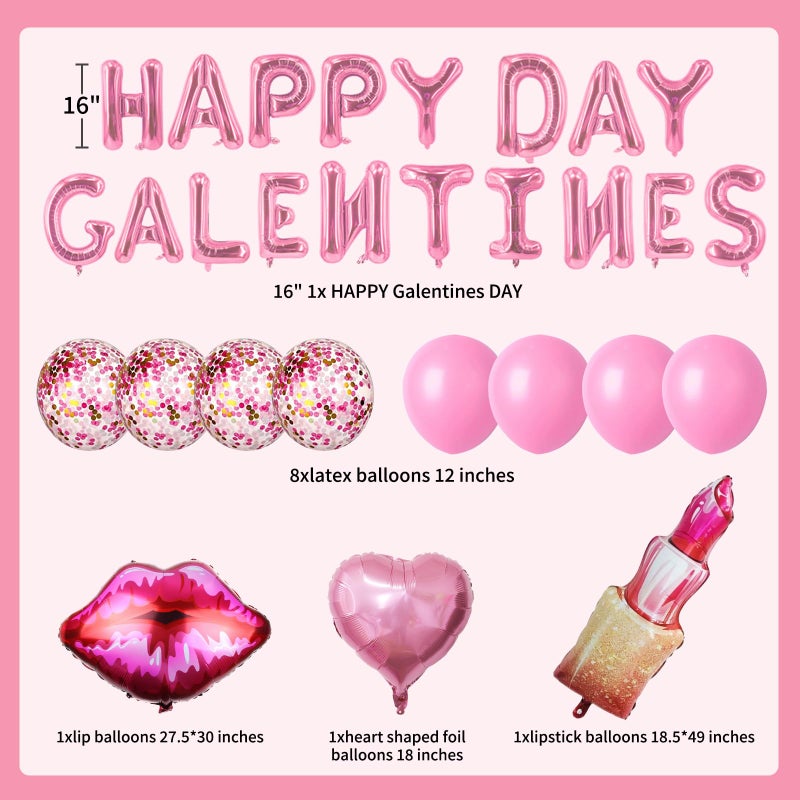 Zeptrix Happy Galentines Day Balloons Decorations 29Pcs Galentines Balloons Set Include Happy Galentineâ€™s Day,Lip,Heart Shape,Lipstick Shape Foil Balloon and Latex Balloon for Galentine Days Party Decorations - Image 2
