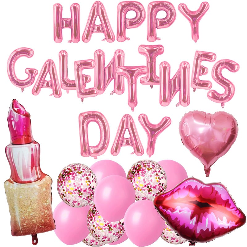 Zeptrix Happy Galentines Day Balloons Decorations 29Pcs Galentines Balloons Set Include Happy Galentineâ€™s Day,Lip,Heart Shape,Lipstick Shape Foil Balloon and Latex Balloon for Galentine Days Party Decorations - Image 1