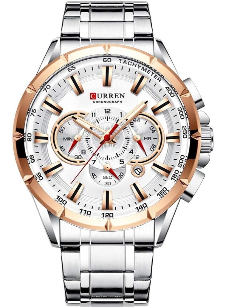 CURREN Quartz Chronograph Analogue silver Men Wrist Watch CR-8363-Silver White - Image 1