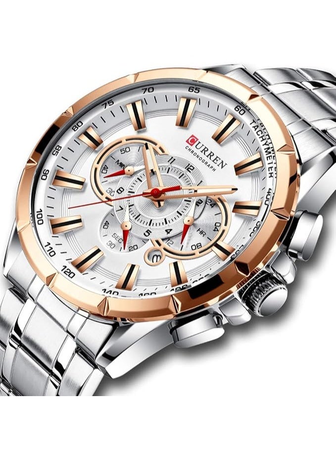 CURREN Quartz Chronograph Analogue silver Men Wrist Watch CR-8363-Silver White - Image 2