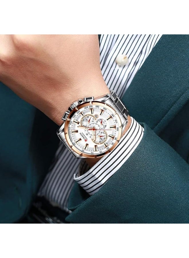 CURREN Quartz Chronograph Analogue silver Men Wrist Watch CR-8363-Silver White - Image 4
