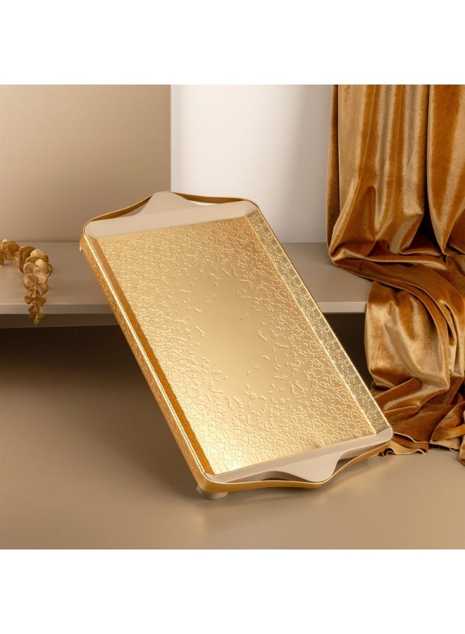 Otantik Luxury Serving Tray From Nourhan - Matt Gold + Beige - Image 1