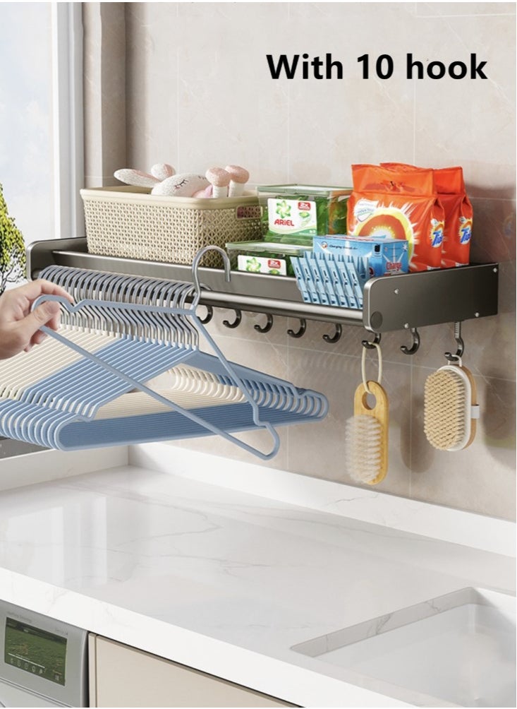 Kutis 1-Piece Bathroom Laundry Washing Machine Shelf Rack And Hooks And Towel Rack Grey Aluminum Alloy 50x17x5.5 cm  - Image 2
