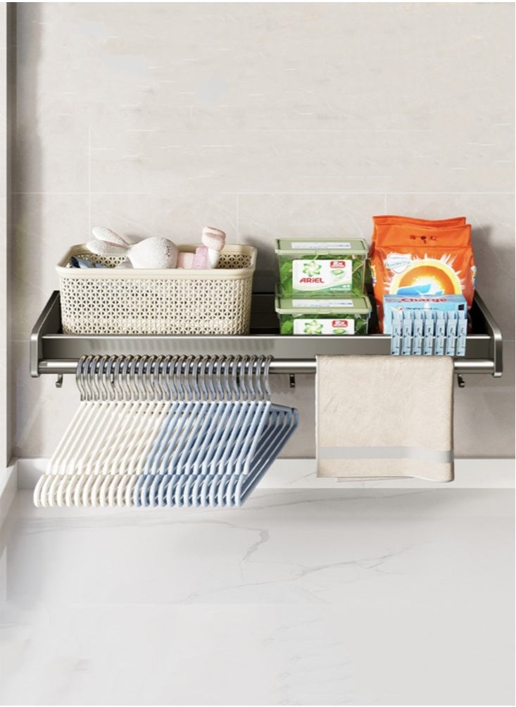 Kutis 1-Piece Bathroom Laundry Washing Machine Shelf Rack And Hooks And Towel Rack Grey Aluminum Alloy 50x17x5.5 cm  - Image 1