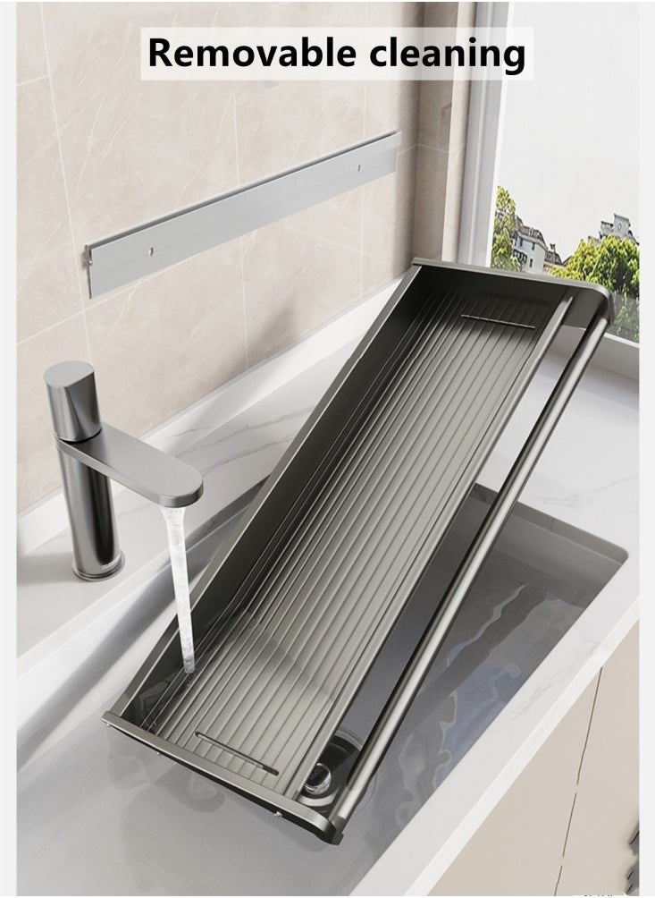 Kutis 1-Piece Bathroom Laundry Washing Machine Shelf Rack And Hooks And Towel Rack Grey Aluminum Alloy 50x17x5.5 cm  - Image 5