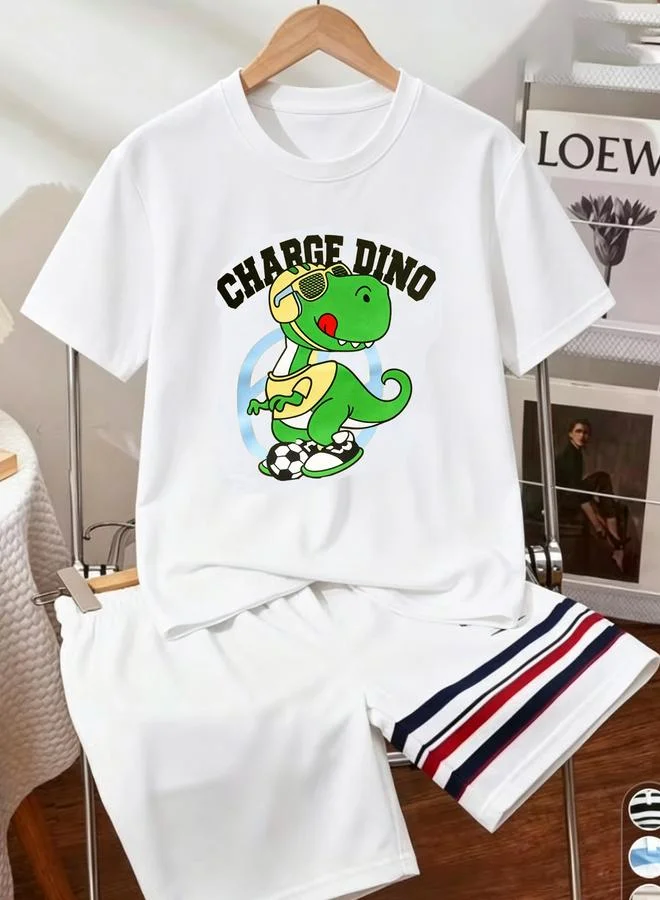 Take Two Boys White Charge Dino Graphic T-Shirt