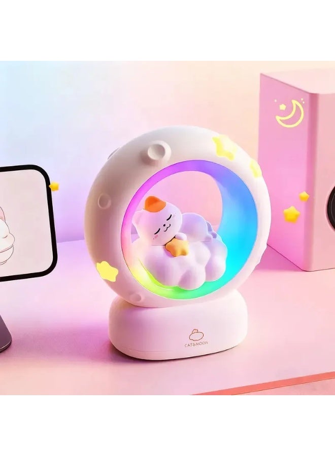 Cute Cat & Moon RGB Colorful Night Light | 7‑Color Lighting, 3‑Level Dimming, Long‑Lasting Portable Atmosphere Lamp - Image 1