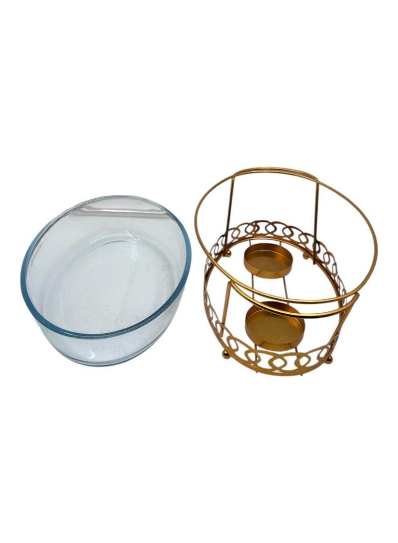 طبق تدفئة زجاجي بيضاوي باللون الذهبي مع إطار من الفولاذ المقاوم للصدأ - Image 3