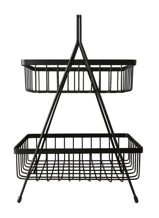 GLOCY 2-Tier Metal Storage Basket, Black Wire Organizer Stand with Geometric Design, Modern Kitchen Counter Rack for Fruits, Spices, Cosmetics - Image 2