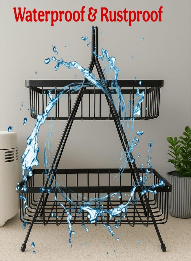 GLOCY 2-Tier Metal Storage Basket, Black Wire Organizer Stand with Geometric Design, Modern Kitchen Counter Rack for Fruits, Spices, Cosmetics - Image 5
