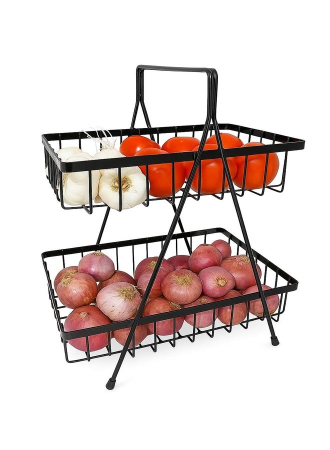 GLOCY 2-Tier Metal Storage Basket, Black Wire Organizer Stand with Geometric Design, Modern Kitchen Counter Rack for Fruits, Spices, Cosmetics - Image 4