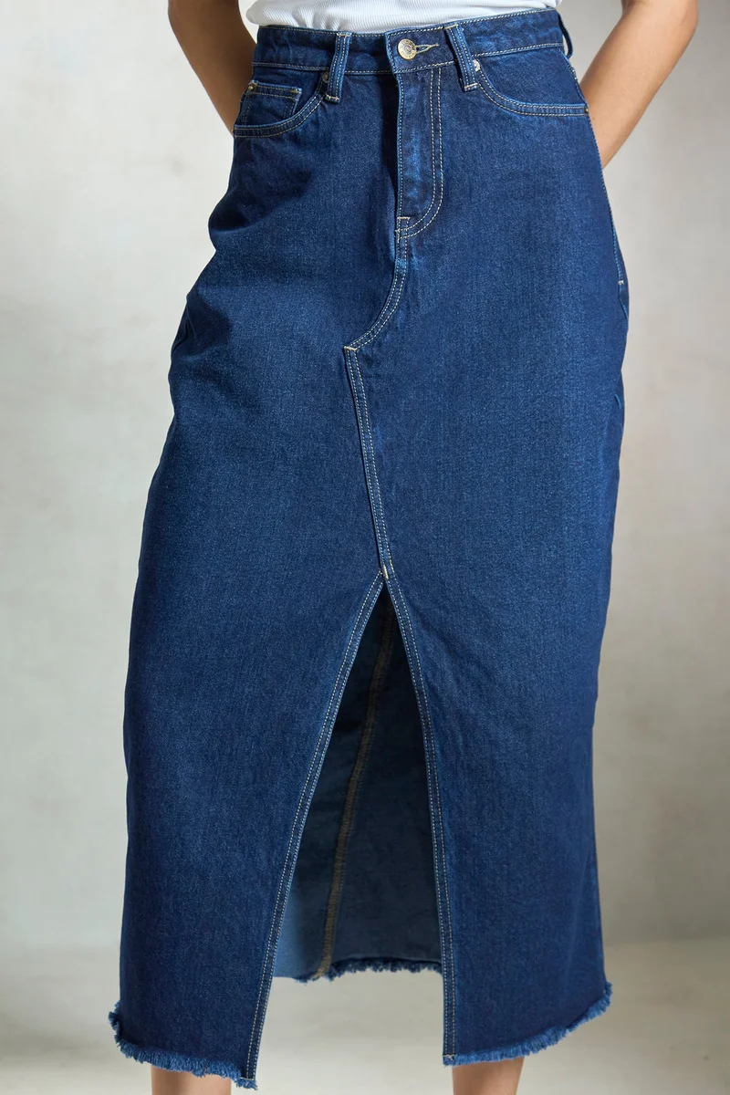 فيرجيو Cotton Denim Daywear Skirts With Front Slit for Women