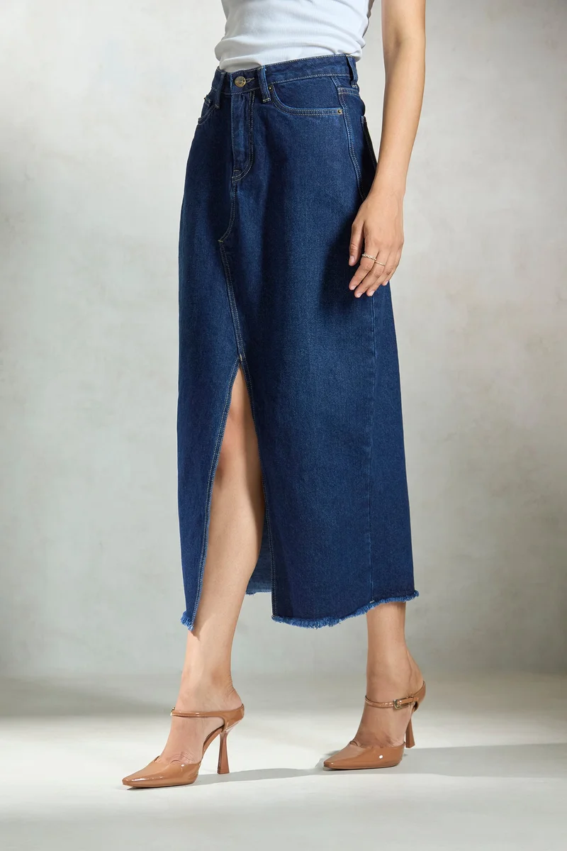 فيرجيو Cotton Denim Daywear Skirts With Front Slit for Women