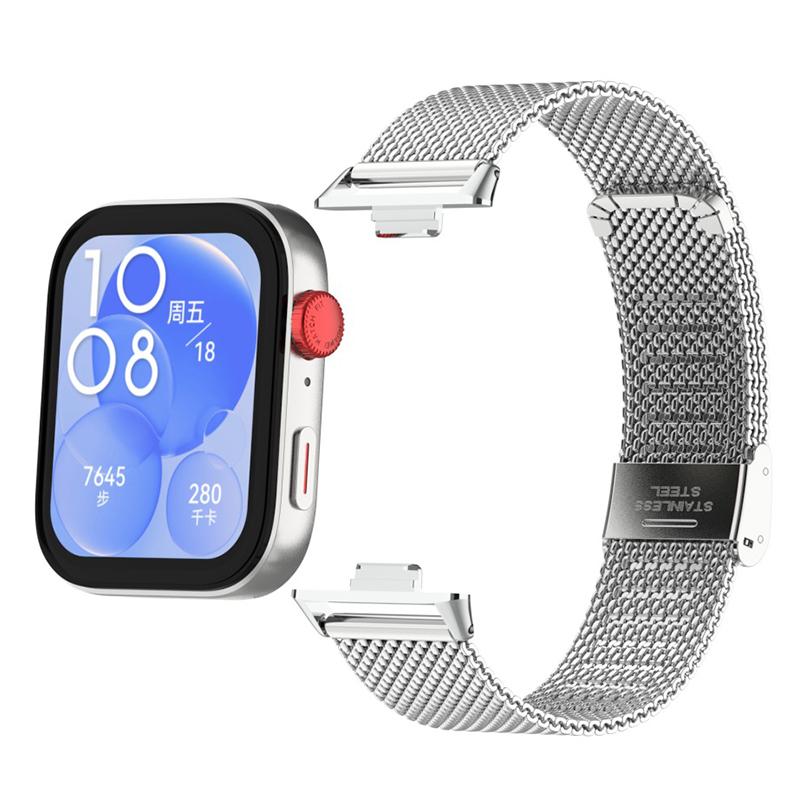 erorex For Huawei Watch Fit3 / Fit4 / Fit4 Pro Milanese Metal Buckle Watch Band(Silver) - Image 2