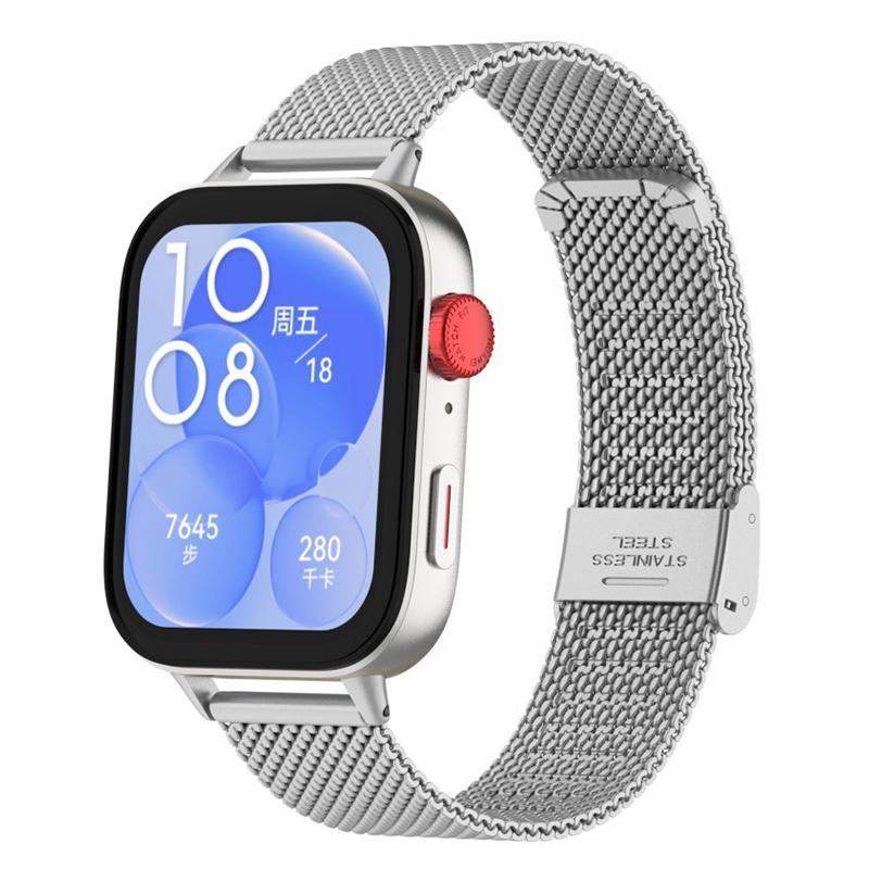 erorex For Huawei Watch Fit3 / Fit4 / Fit4 Pro Milanese Metal Buckle Watch Band(Silver) - Image 1