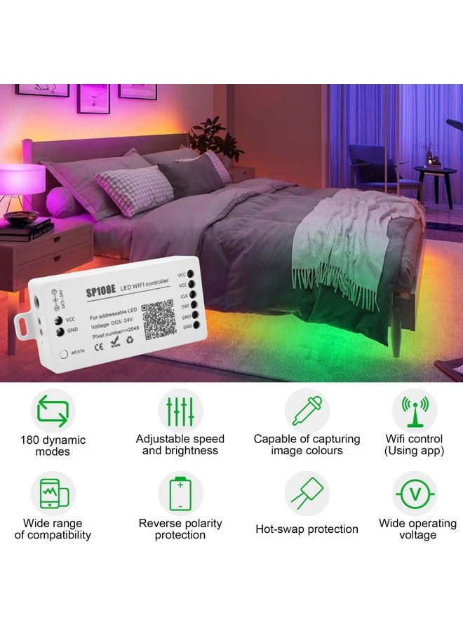 VIPMOON DC5~24V SP108E WiFi Controller for SK6812 SK6812-RGBW WS2812 WS2813 WS2815 AL2815 Strip Light,iOS/Android App Group Control - Image 2