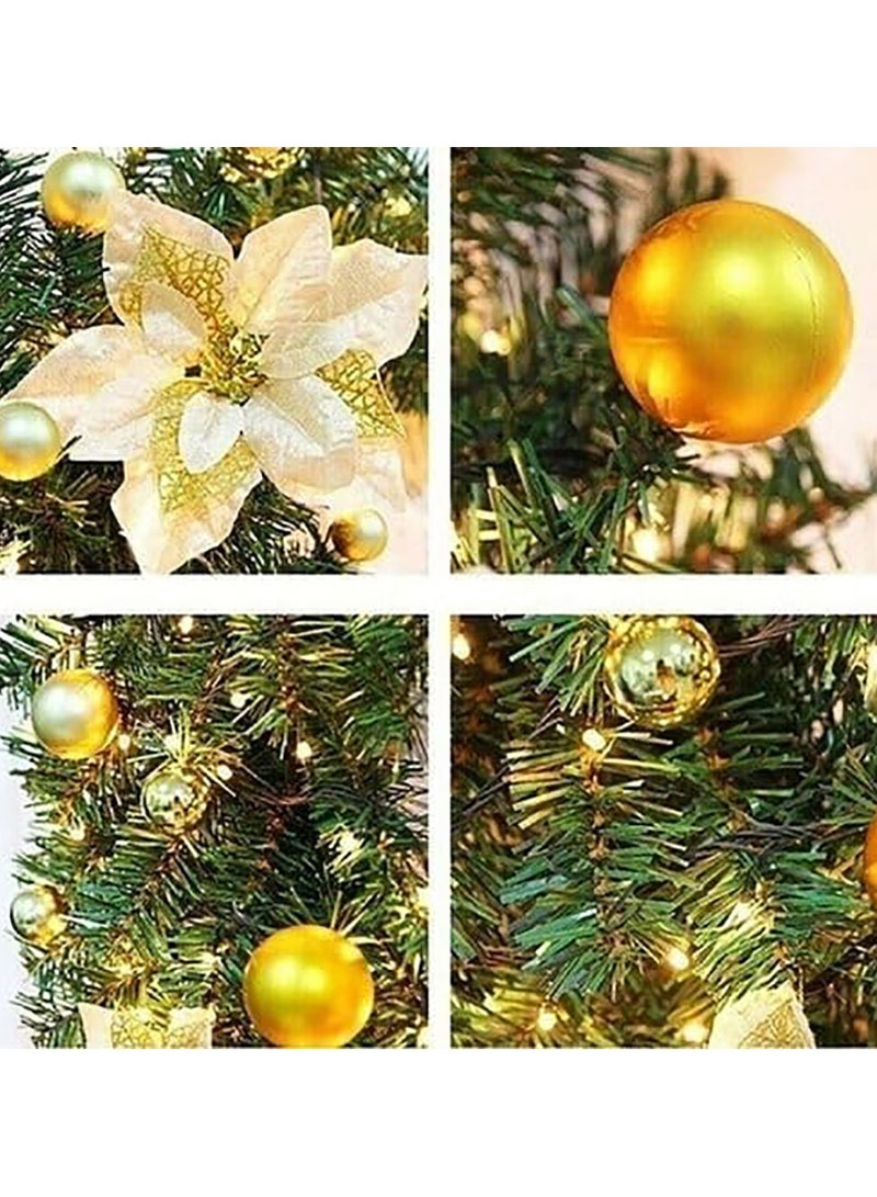 Christmas Garland Decoration 8.8 ft Christmas Rattan Christmas Artificial Flower Vine Plants Green Rattan with Gold Flower Decorations and Battery Operated LED Lights - Image 3