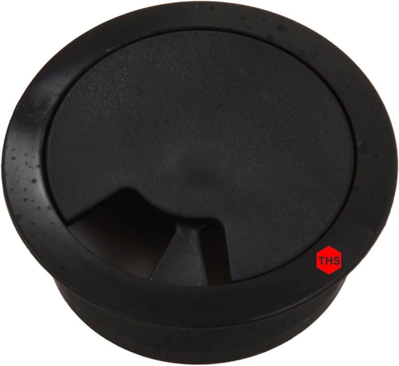 THS 60MM BLACK Plastic Desk Grommet Wire Cable Organizer for Computer Wire Management Pack of 4 - Image 1