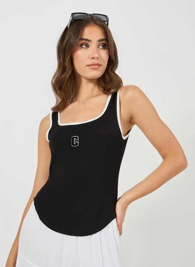 ستايلي Embroidered Contrast Binding Square Neck Regular Tank