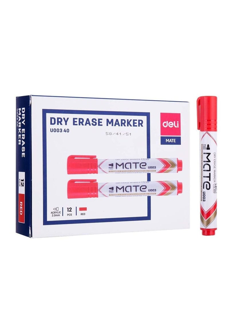 Deli 12-Piece Dry Erase Whiteboard Marker Bullet Tip Red Ink  - Image 1