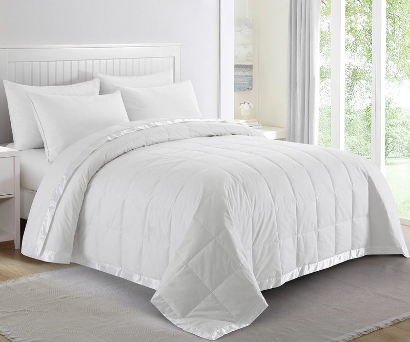 puredown? Blankets Queen Size - Soft Lightweight Down Blanket for All Seasons  Cozy Warm Luxury Bed Blanket with Satin Trim  100% Cotton Cover  White (90 ""X90 "") - Image 2