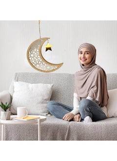 VUCATIN زينة عيد مبارك معلقة على شكل قمر ونجمة خشبية زينة حفلات عيد مبارك معلقة على شكل قمر ونجوم 1 قطعة أضواء LED زينة حفلات رمضان الإسلامية  - Image 4