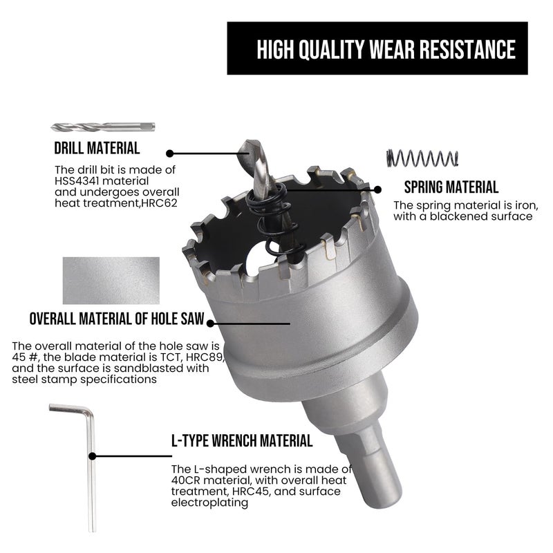 TUQO 38mm, Tungsten Carbide Tipped (TCT) Hole Saw for Hard Metal, Steel, Iron, Wood & Plastic | LA038S - Image 2