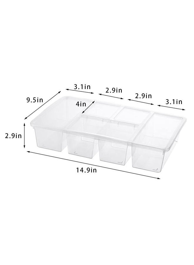 MANO 2 Pack Divided Veggie Tray with Lid - 5 Compartment Clear Snack Containers for Fridge, Stackable Produce Saver Storage for Fruits, Vegetables, Meat & Fish - Image 3