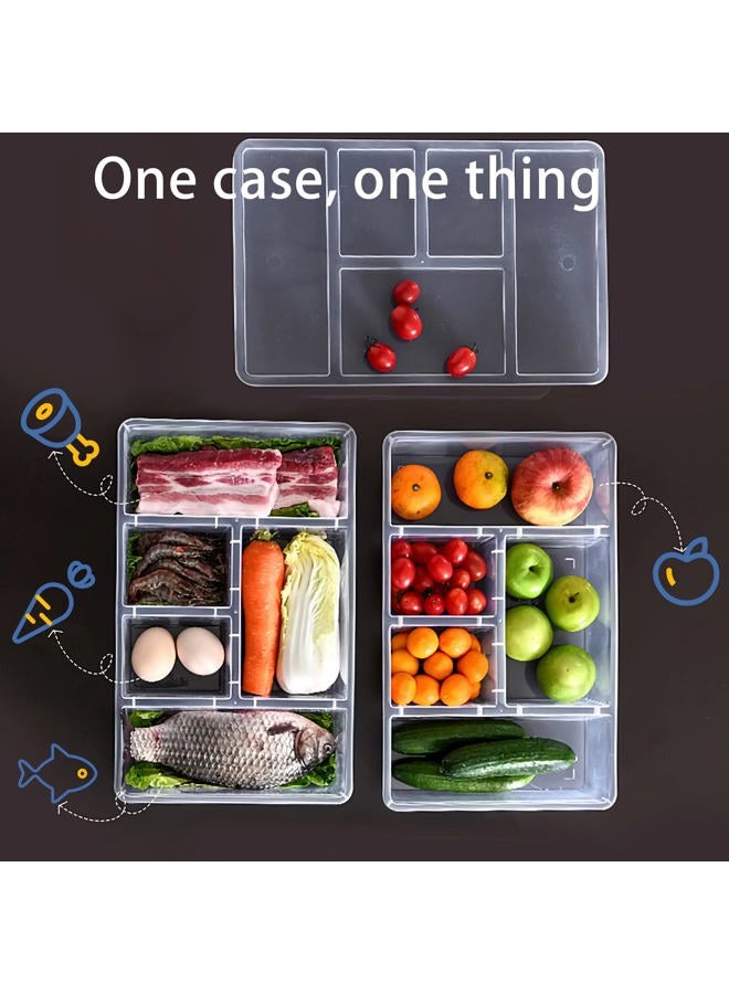 MANO 2 Pack Divided Veggie Tray with Lid - 5 Compartment Clear Snack Containers for Fridge, Stackable Produce Saver Storage for Fruits, Vegetables, Meat & Fish - Image 5