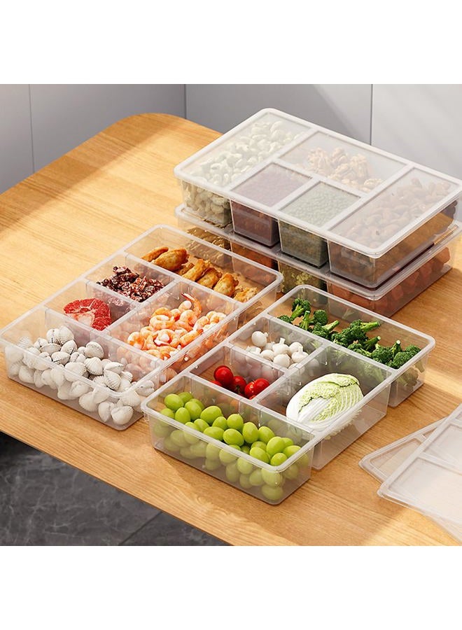MANO 2 Pack Divided Veggie Tray with Lid - 5 Compartment Clear Snack Containers for Fridge, Stackable Produce Saver Storage for Fruits, Vegetables, Meat & Fish - Image 1
